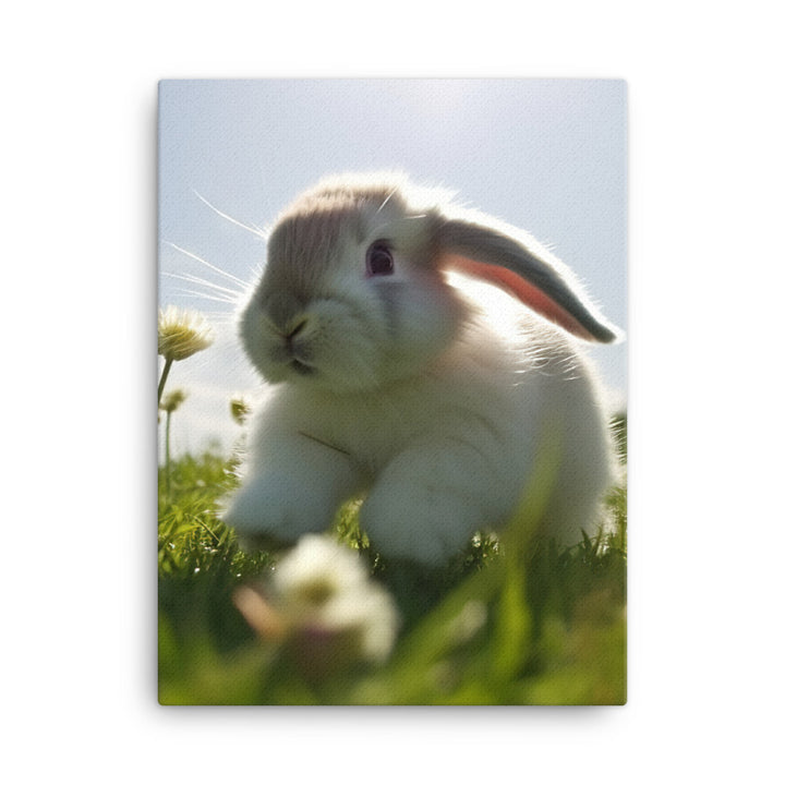 Playful Mini Lop Bunny in a Meadow Canvas - PosterfyAI.com