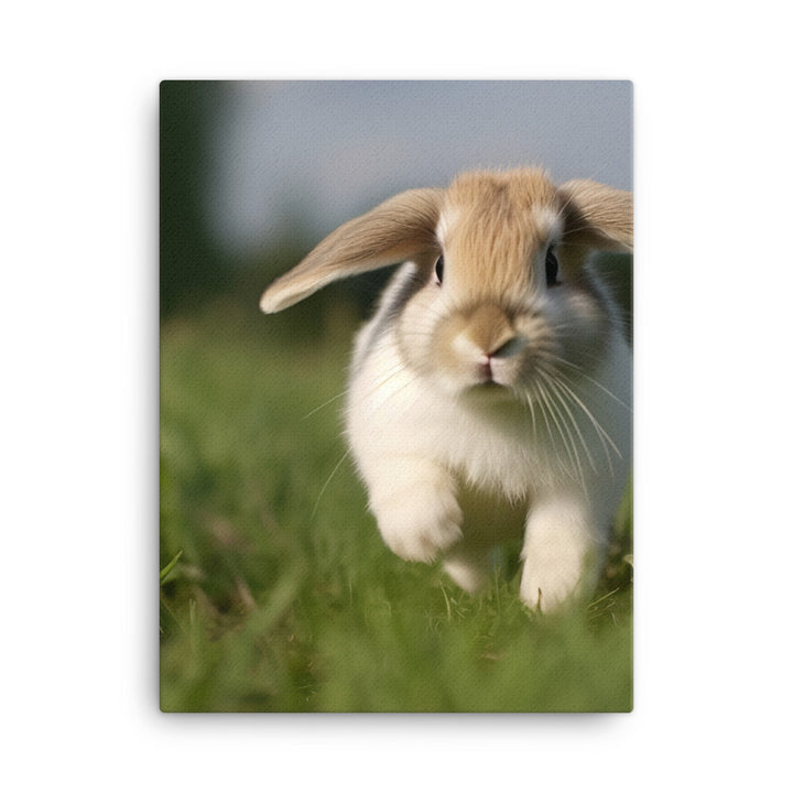 Playful Mini Lop Bunny in a Meadow Canvas - PosterfyAI.com