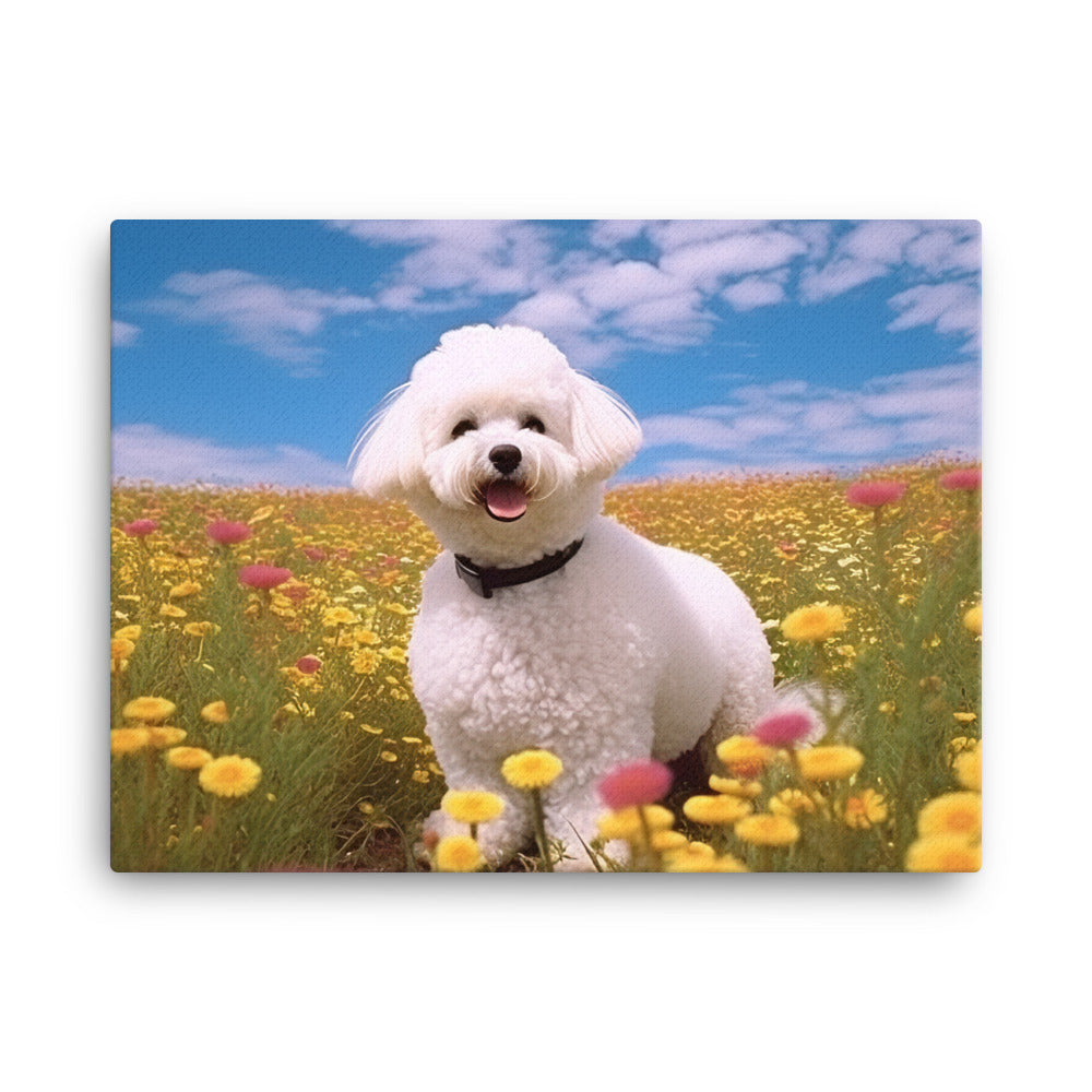 Bichon Frise in a Field of Flowers canvas - Posterfy.AI