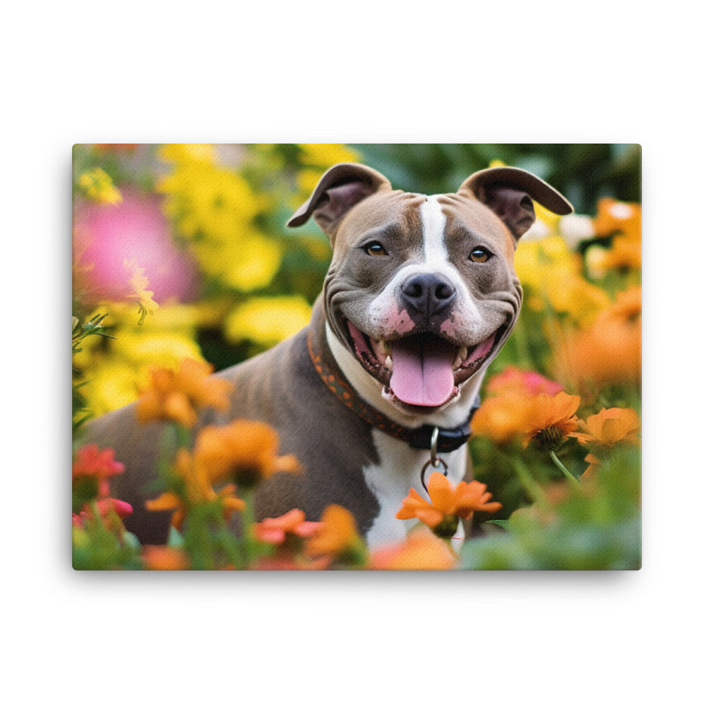 American Staffordshire Terrier in the Garden canvas - Posterfy.AI