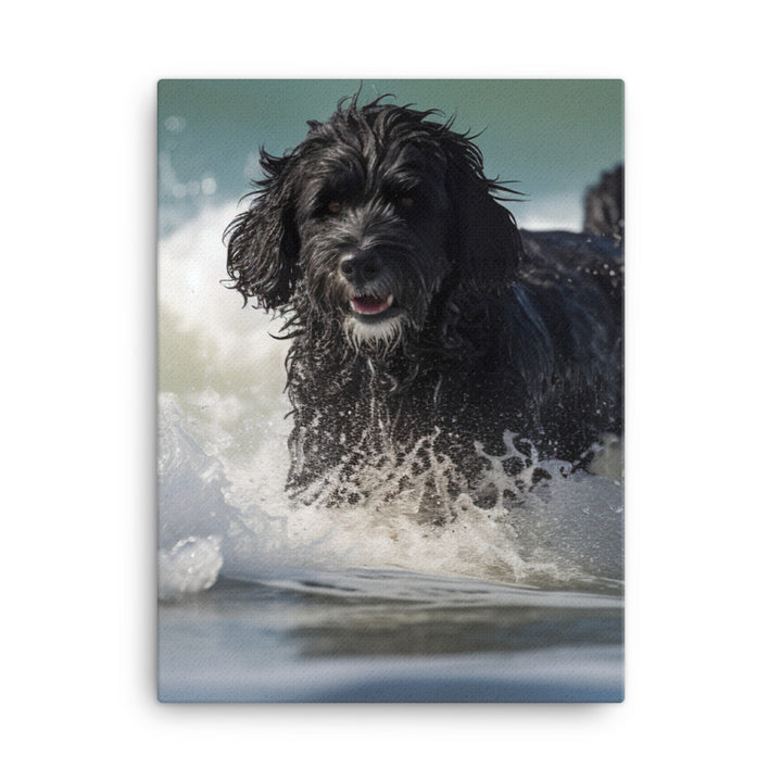 Waves with a Portuguese Water Dog Canvas - PosterfyAI.com