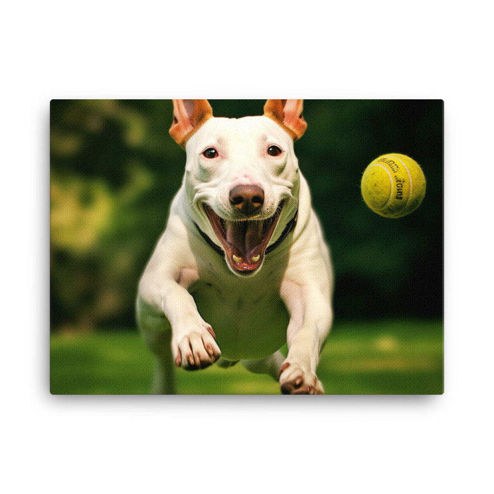 Bull Terrier at Play canvas - Posterfy.AI