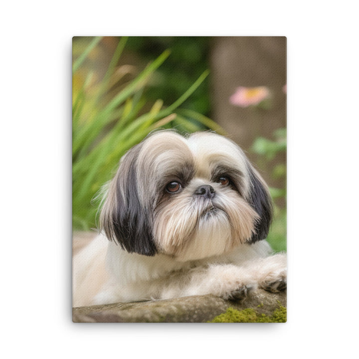 Regal Shih Tzu Posing in the Garden Canvas - PosterfyAI.com