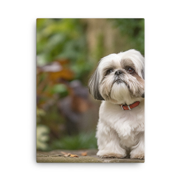 Regal Shih Tzu Posing in the Garden Canvas - PosterfyAI.com