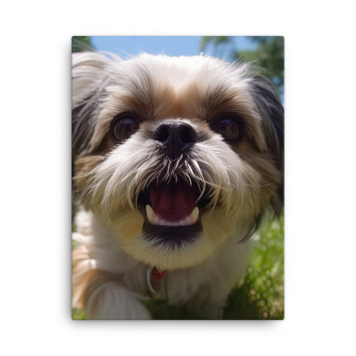 Playful Shih Tzu in a Park Canvas - PosterfyAI.com