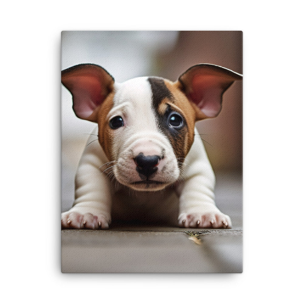 Playful Bull Terrier Pup Canvas - PosterfyAI.com