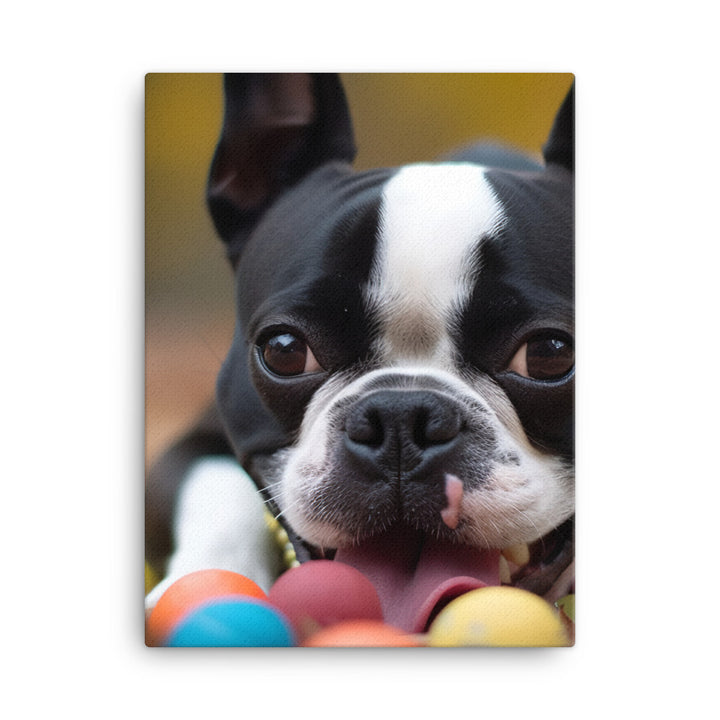 Happy Boston Terrier with Toys Canvas - PosterfyAI.com