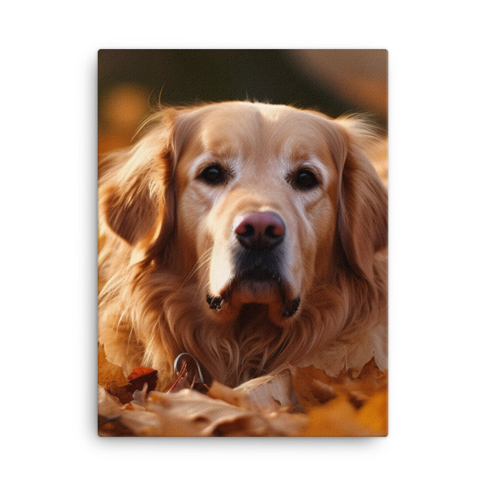 Golden Retriever in the Fall Canvas - PosterfyAI.com