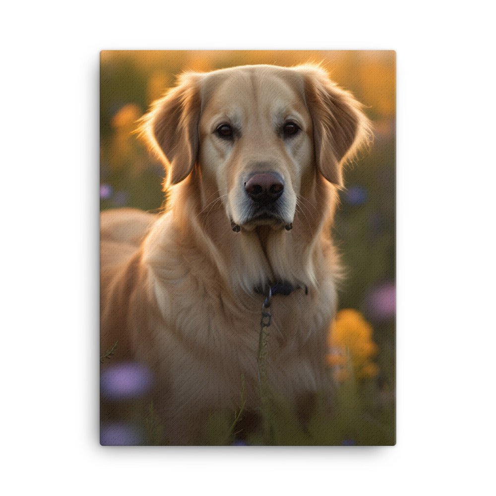 Golden Retriever in a Field of Flowers Canvas - PosterfyAI.com