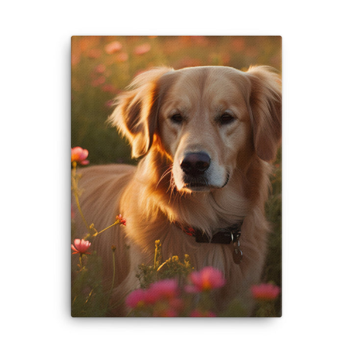 Golden Retriever in a Field of Flowers Canvas - PosterfyAI.com