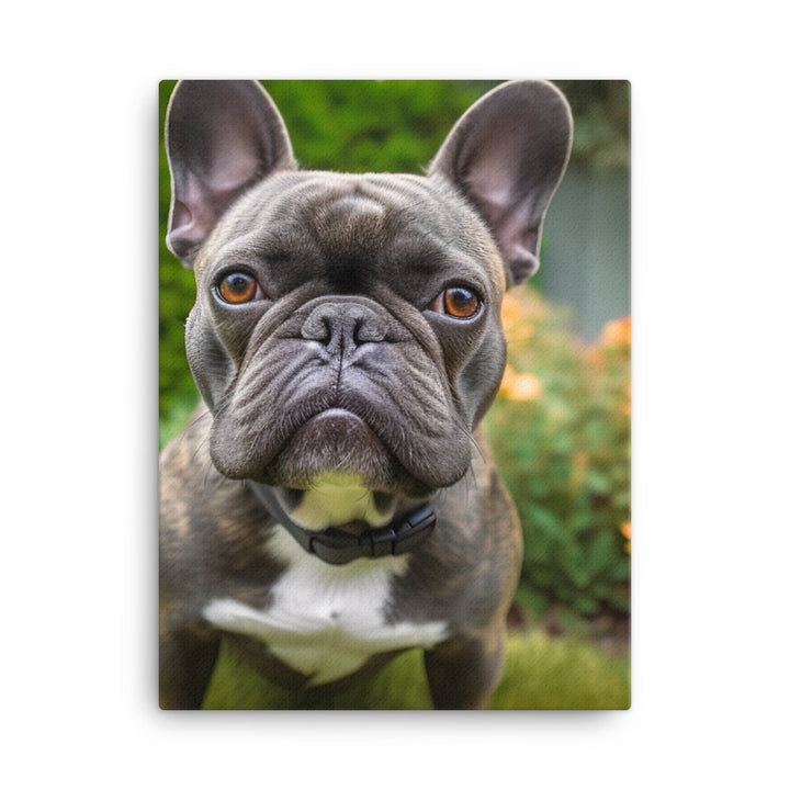 Frenchie in the garden Canvas - PosterfyAI.com