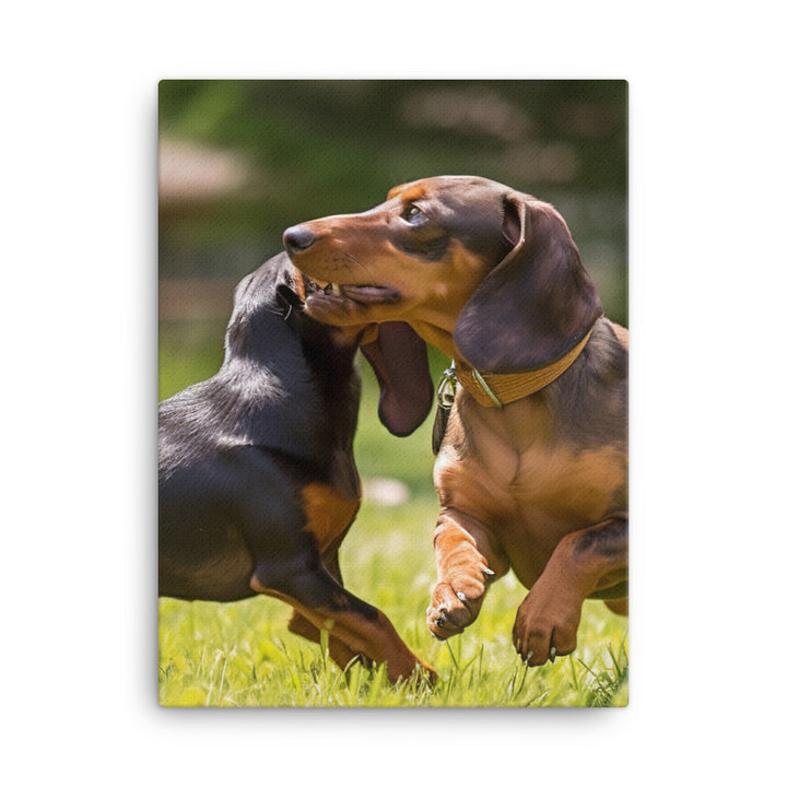 Dachshunds at Play in the Park Canvas - PosterfyAI.com