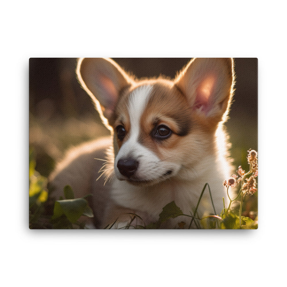 Welsh Corgi Puppy Playing canvas - Posterfy.AI