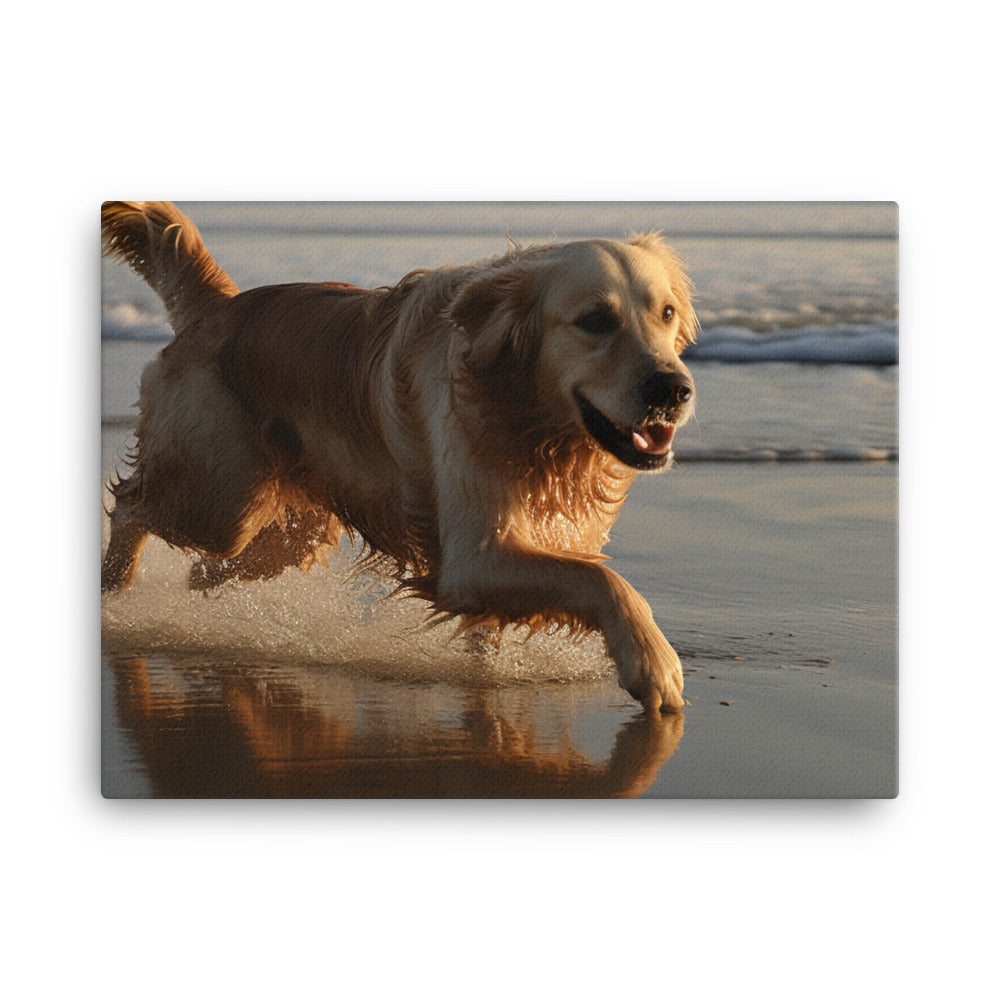 Golden Retriever at the Beach canvas - Posterfy.AI