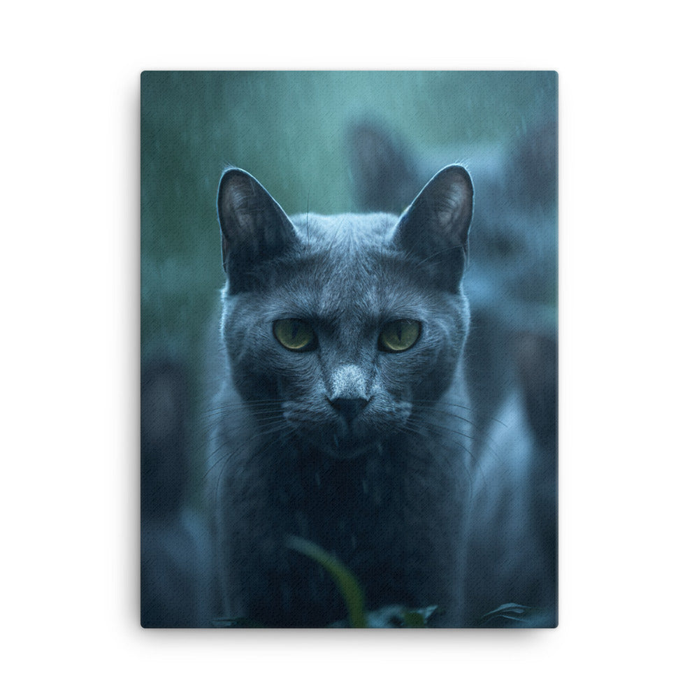 Mysterious World of Russian Blue Cat Canvas - PosterfyAI.com