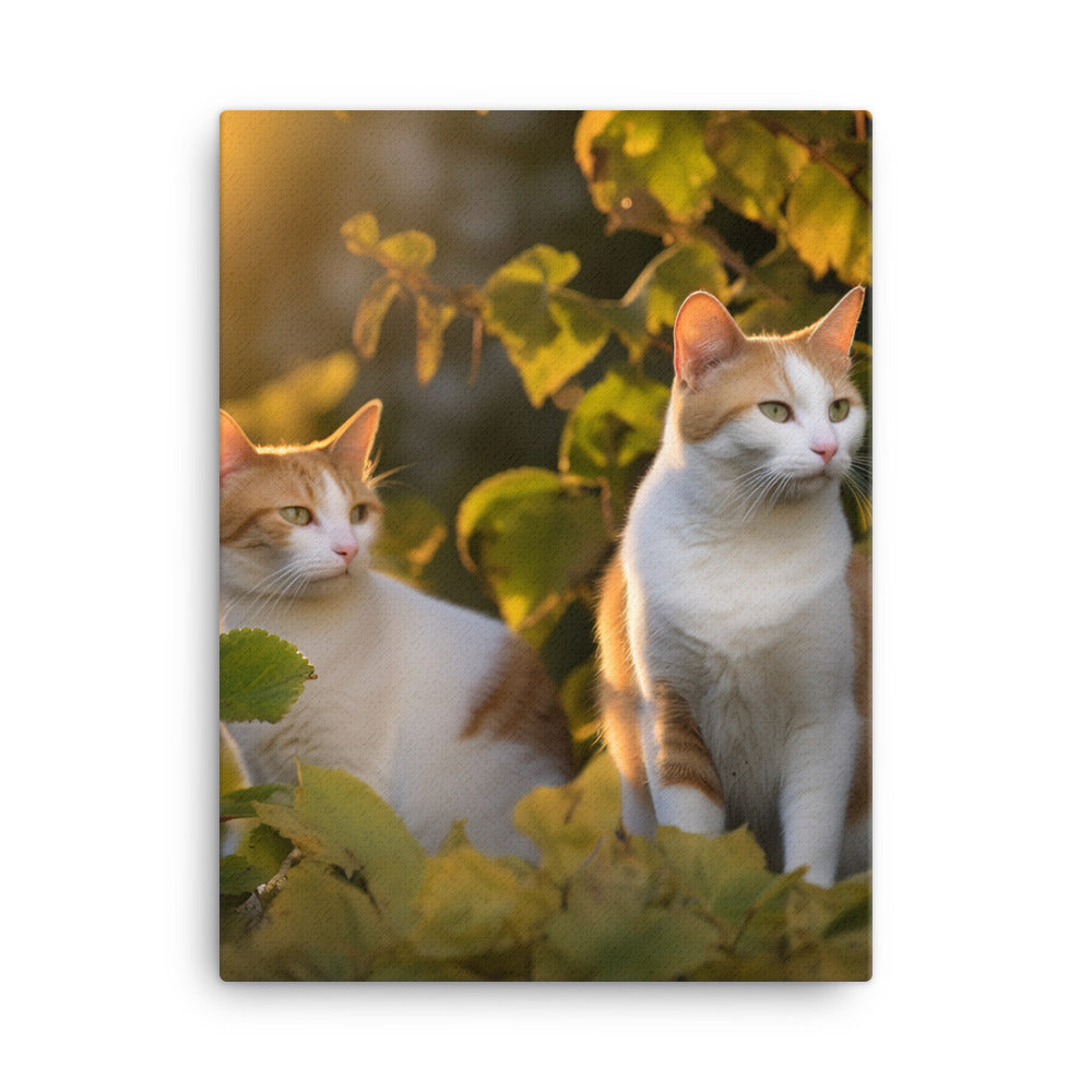 Japanese Bobtail Cat in Serene Outdoor Canvas - PosterfyAI.com