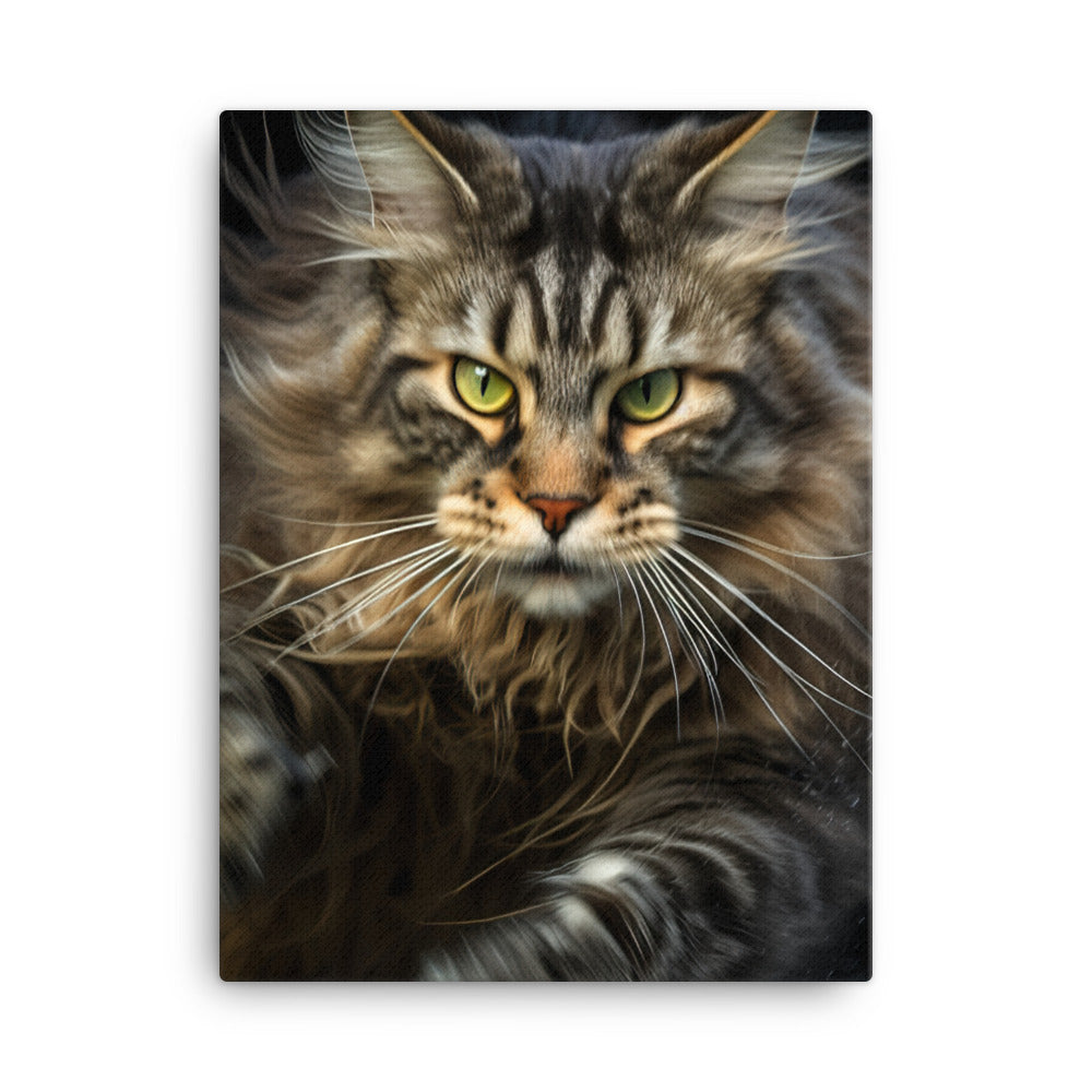 Playful Maine Coon in Action Canvas - PosterfyAI.com