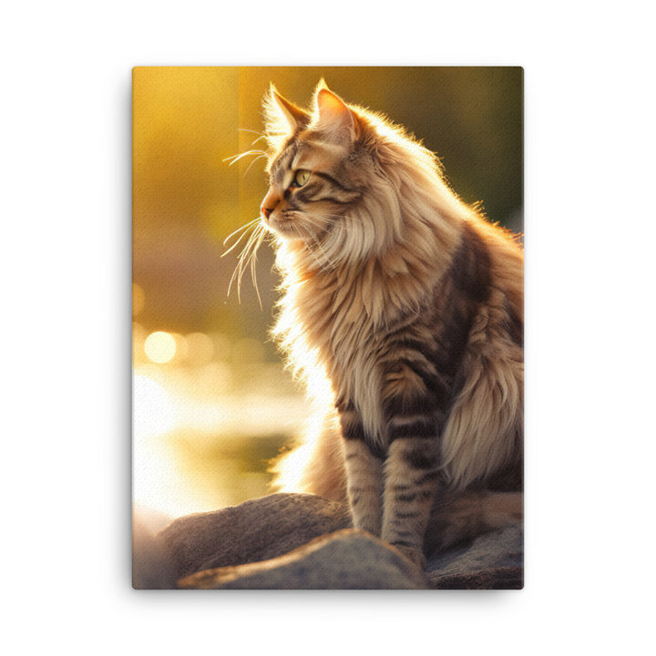 Maine Coon Elegance in Golden Hour Canvas - PosterfyAI.com