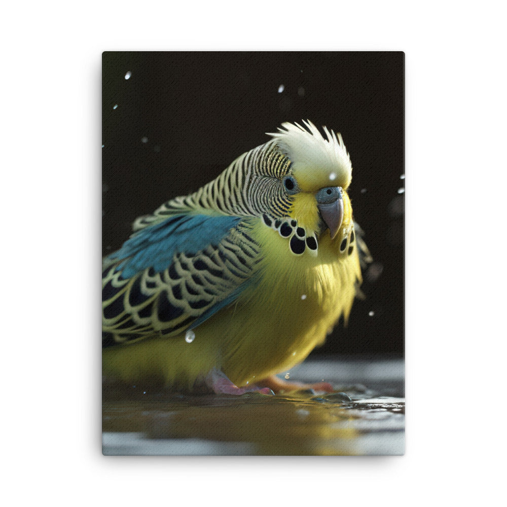 Budgie Taking a Bath Canvas - PosterfyAI.com