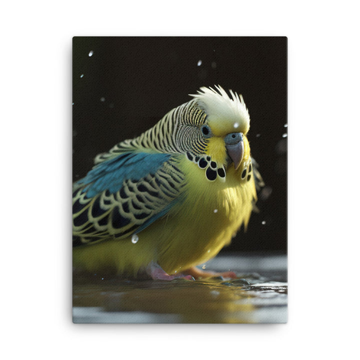Budgie Taking a Bath Canvas - PosterfyAI.com