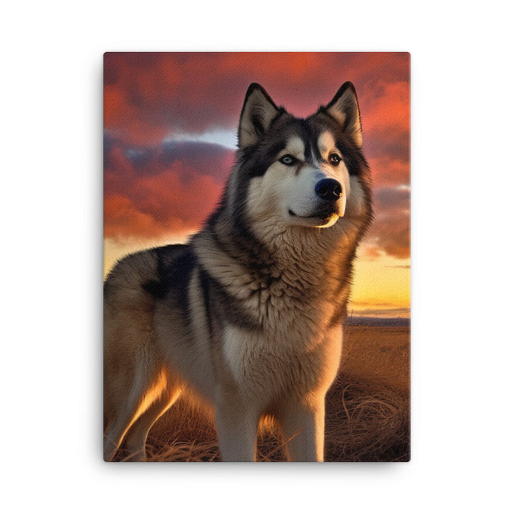 Alaskan Malamute at Sunset Canvas - PosterfyAI.com