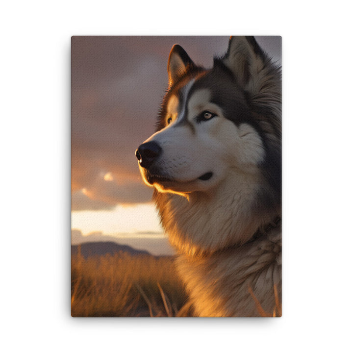 Alaskan Malamute at Sunset Canvas - PosterfyAI.com
