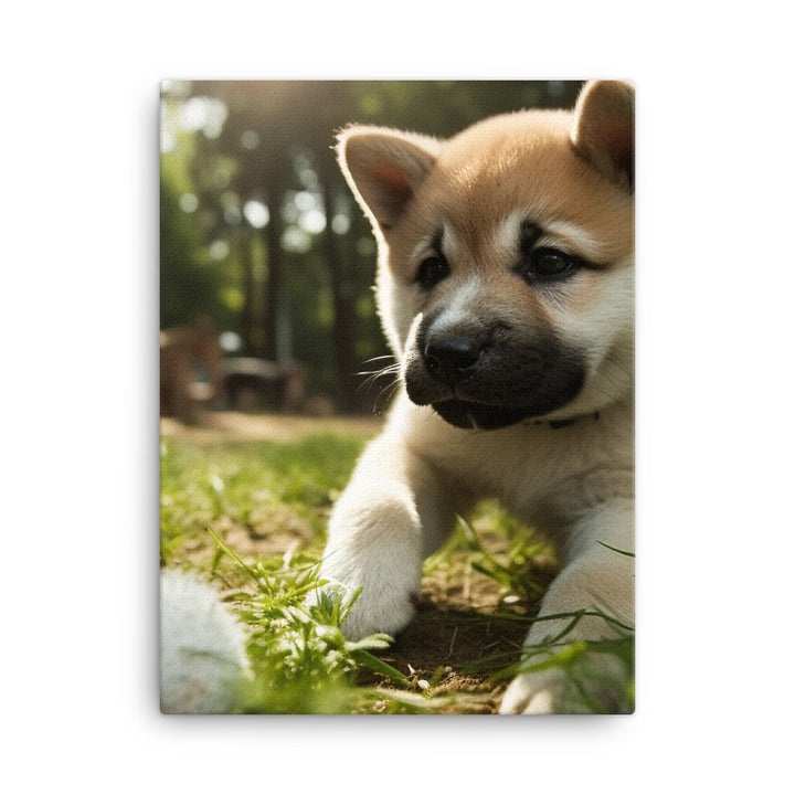 Akita Pup Playtime in the Park Canvas - PosterfyAI.com