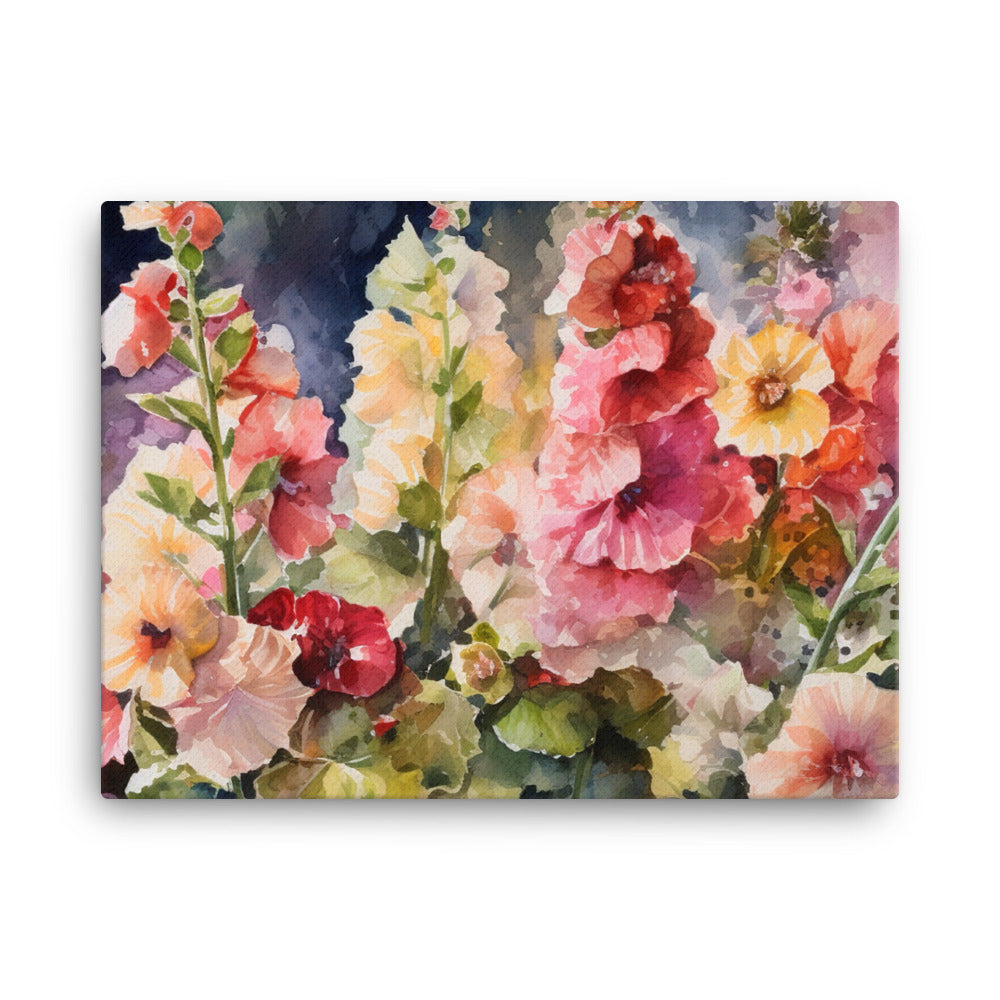 Hollyhocks in Full Bloom canvas - Posterfy.AI