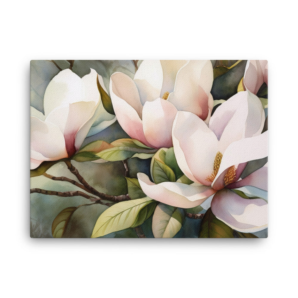 Watercolor Magnolias Unveiled canvas - Posterfy.AI