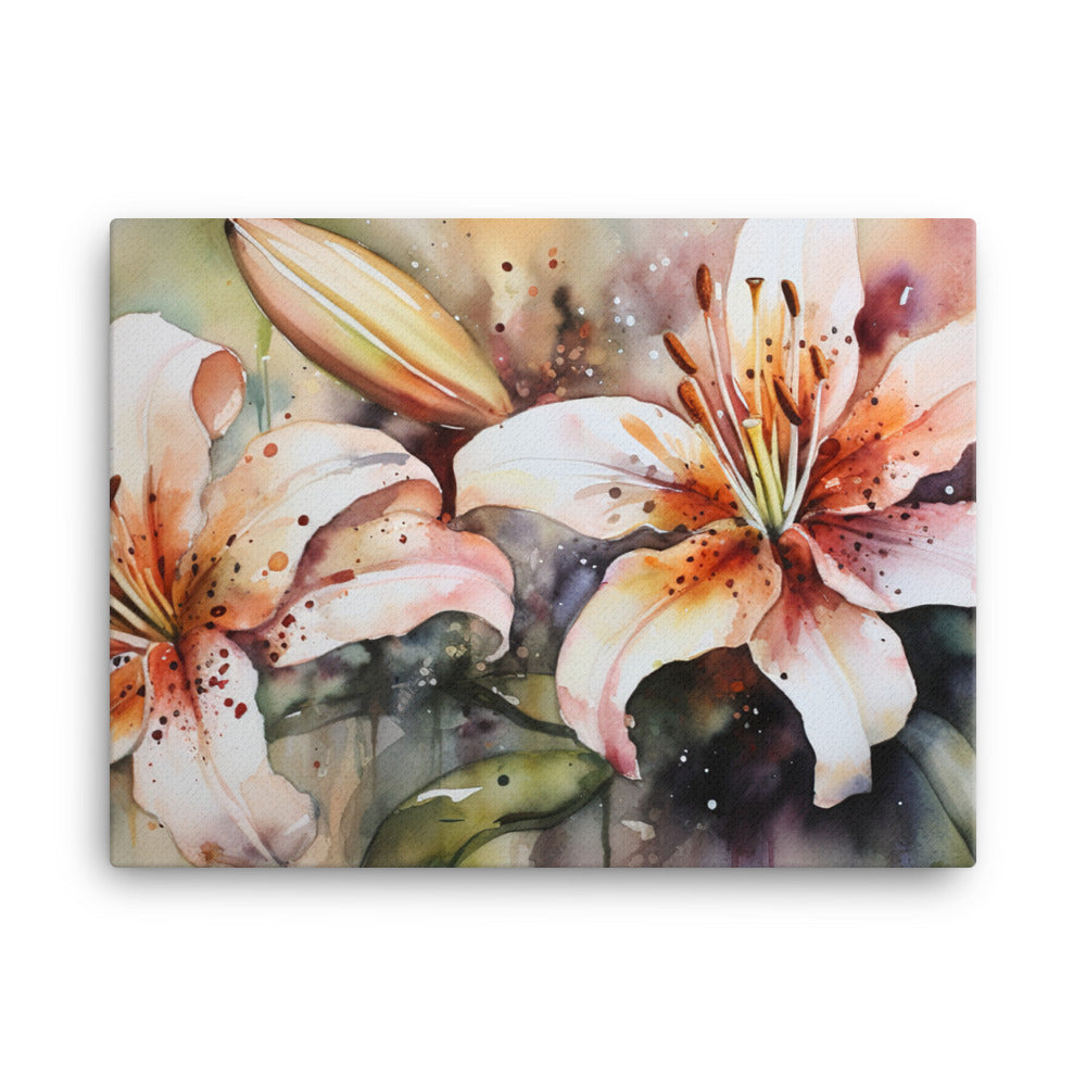 Watercolor Lilies in Bloom canvas - Posterfy.AI