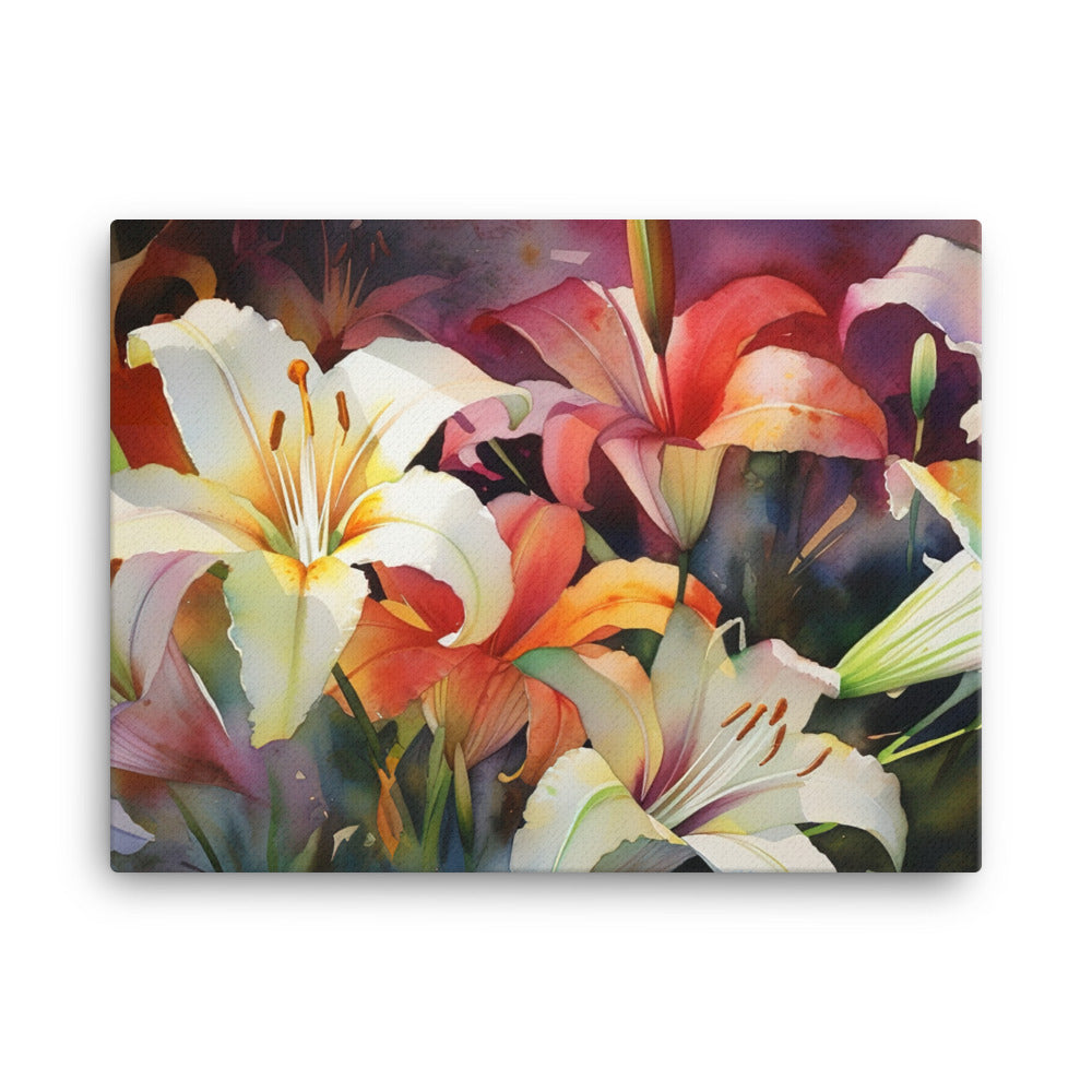 Watercolor Lilies Illuminated canvas - Posterfy.AI