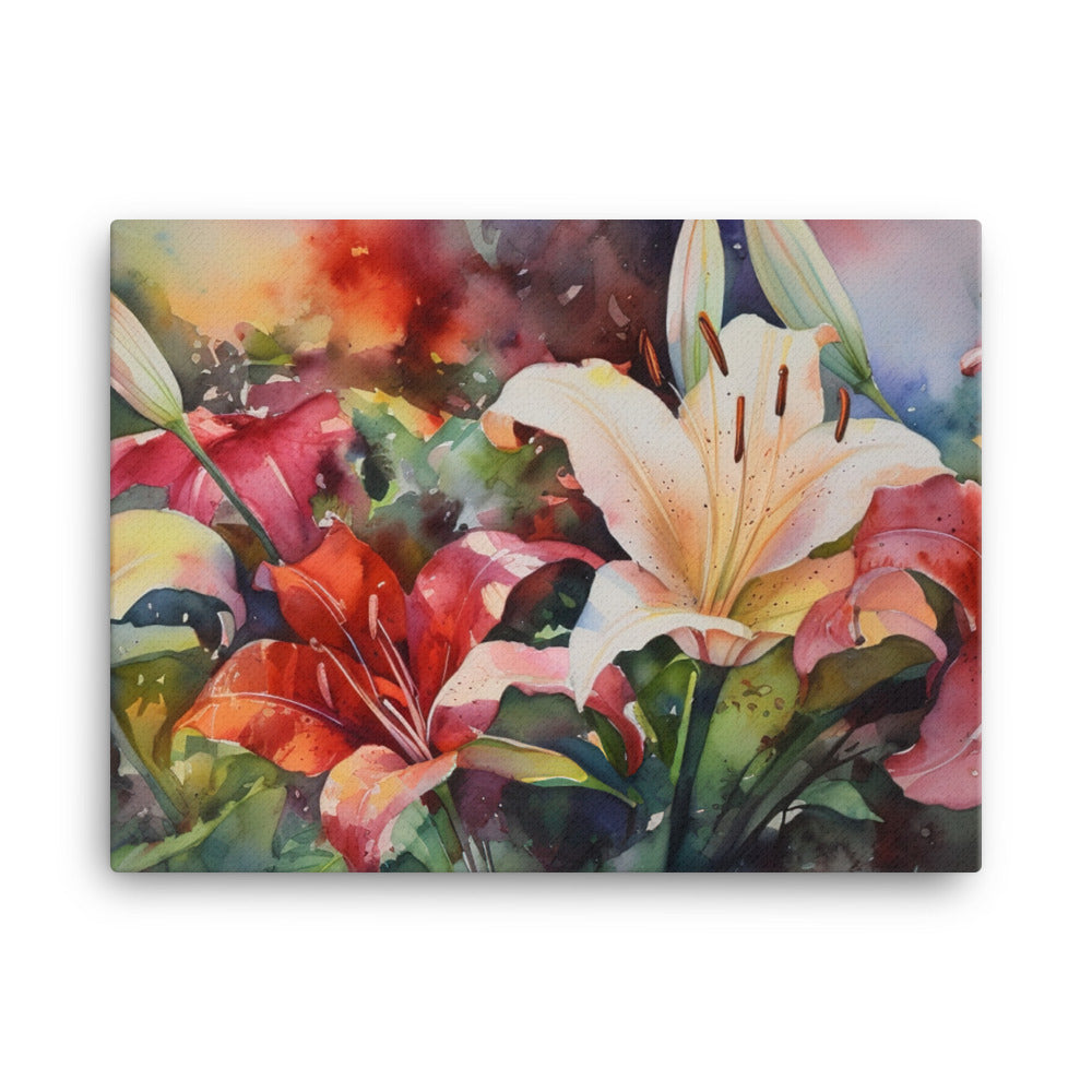 Watercolor Journey with Lilies canvas - Posterfy.AI