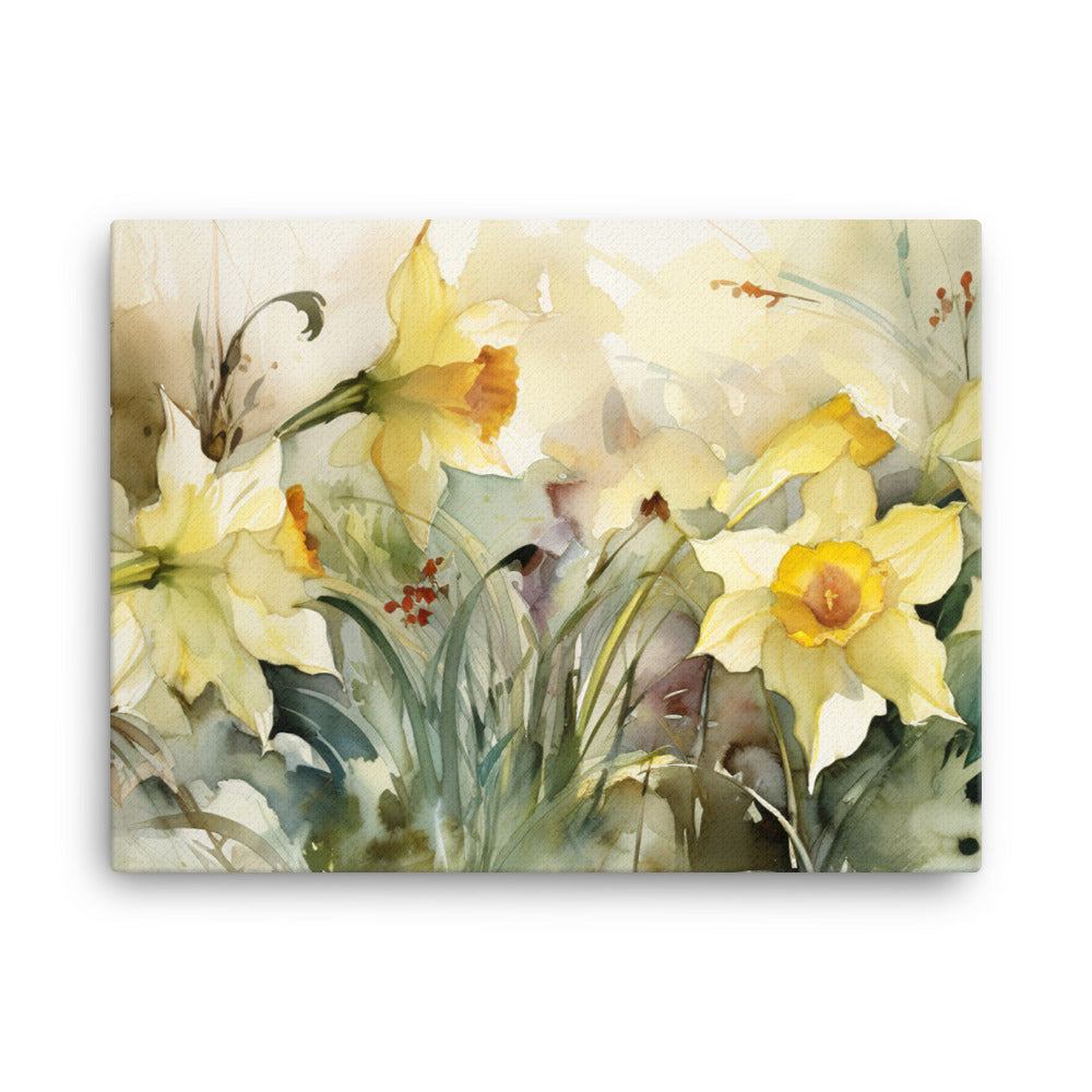 Watercolor Journey with Daffodils canvas - Posterfy.AI