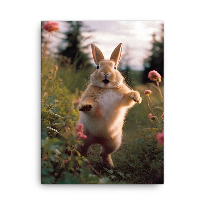 Rhinelander Bunny Enjoying a Playful Hop Canvas - PosterfyAI.com