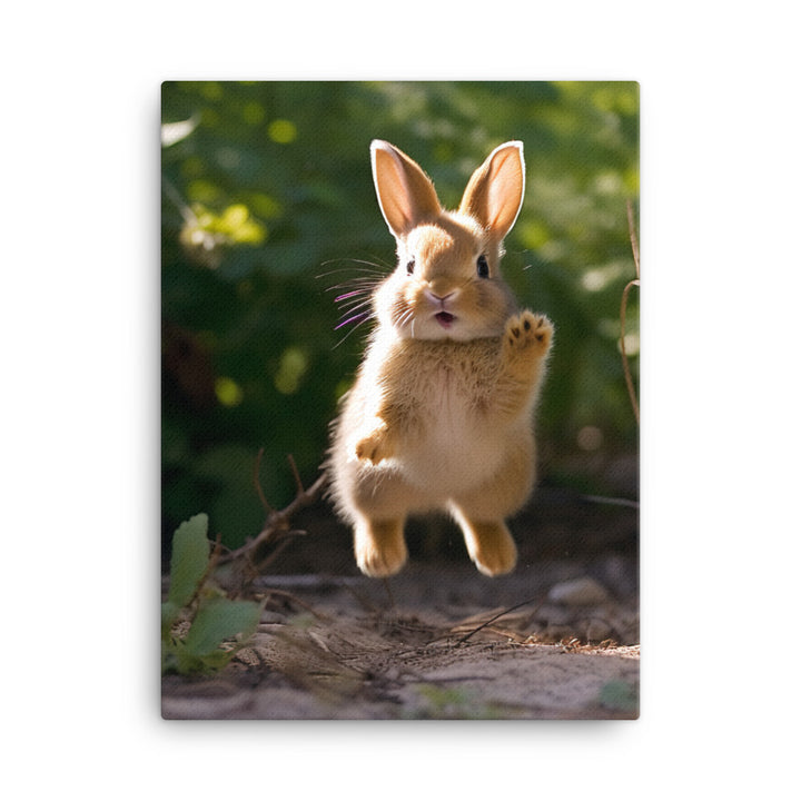 Rhinelander Bunny Enjoying a Playful Hop Canvas - PosterfyAI.com