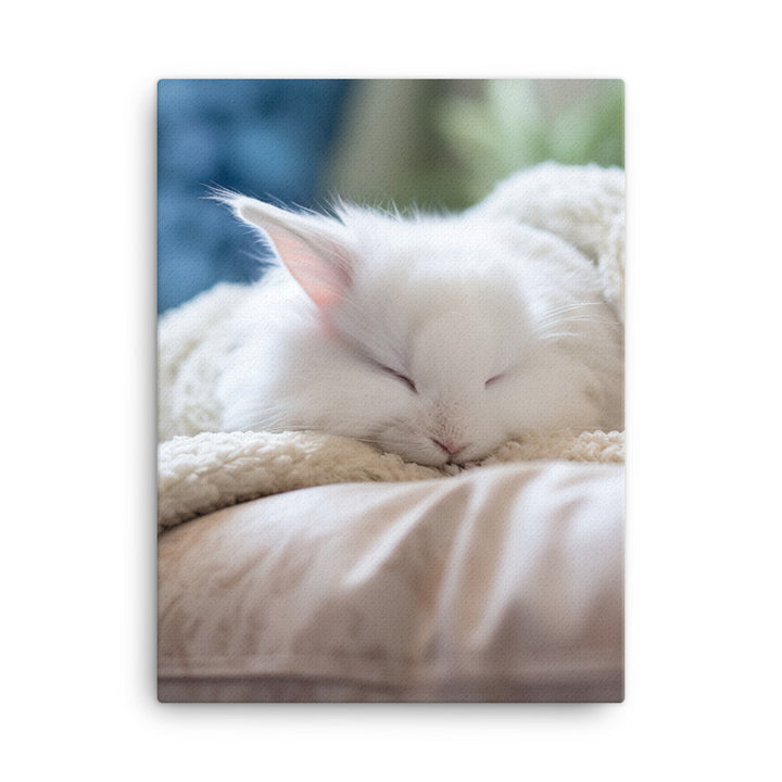 Satin Angora Bunny in a Cozy Setting Canvas - PosterfyAI.com