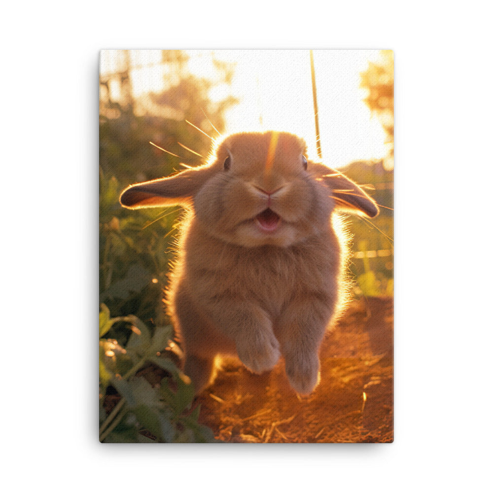 Mini Lop Bunny Enjoying a Playful Hop Canvas - PosterfyAI.com