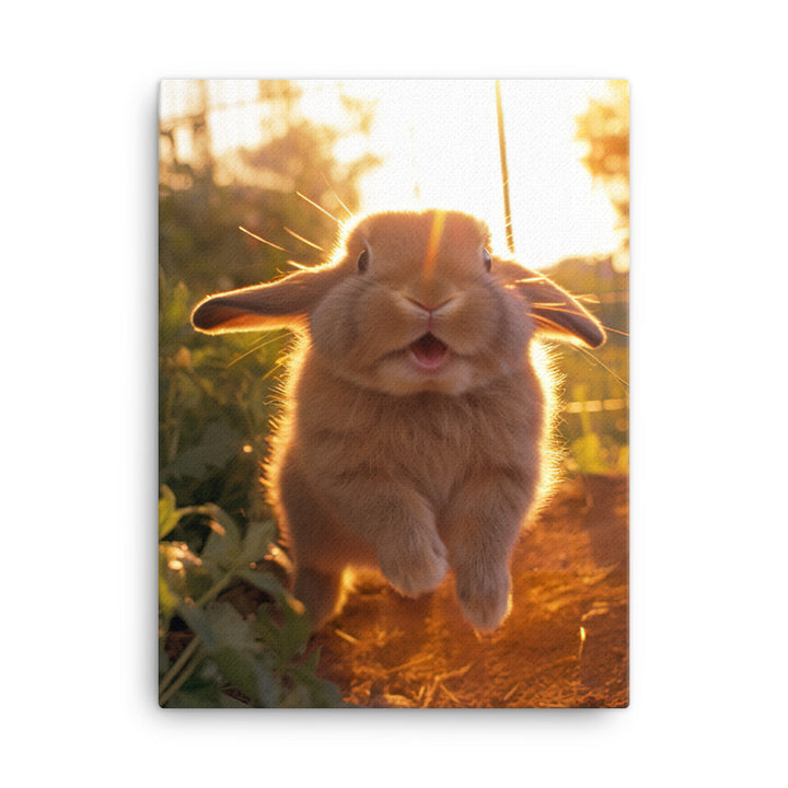Mini Lop Bunny Enjoying a Playful Hop Canvas - PosterfyAI.com