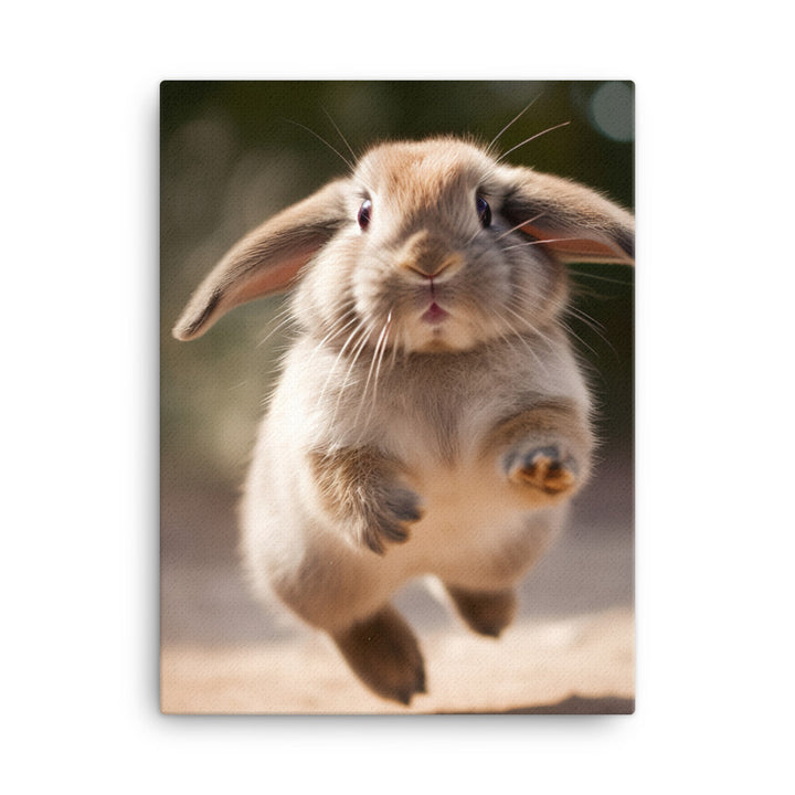 Mini Lop Bunny Enjoying a Playful Hop Canvas - PosterfyAI.com