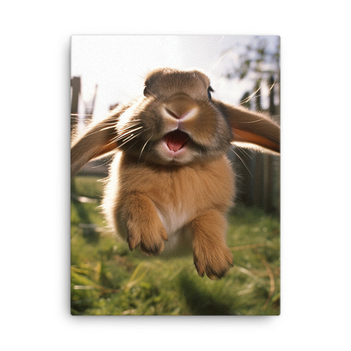 Mini Lop Bunny Enjoying a Playful Hop Canvas - PosterfyAI.com