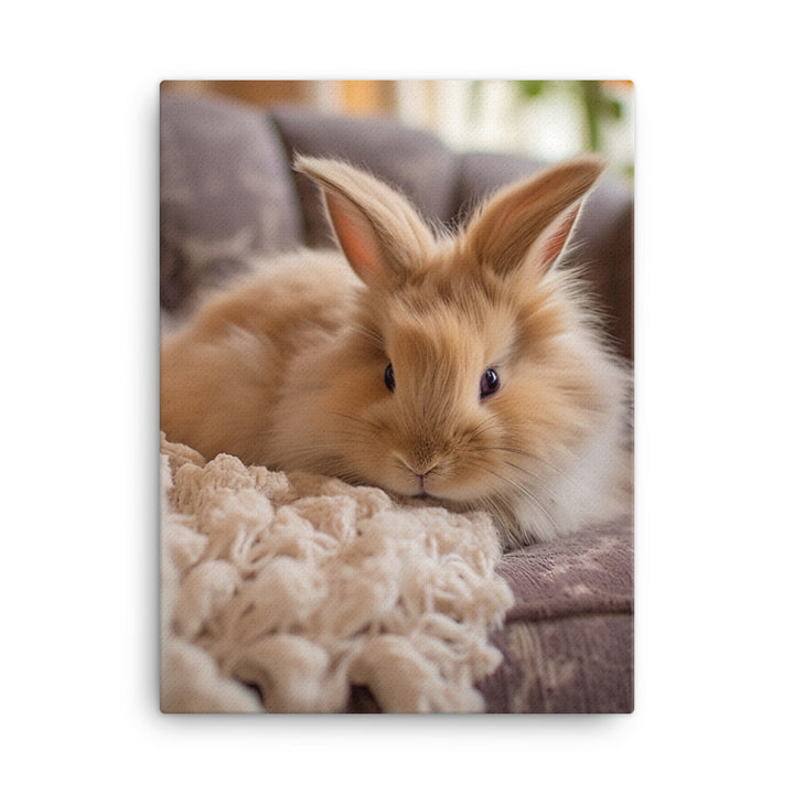 Lionhead Bunny in a Cozy Setting Canvas - PosterfyAI.com