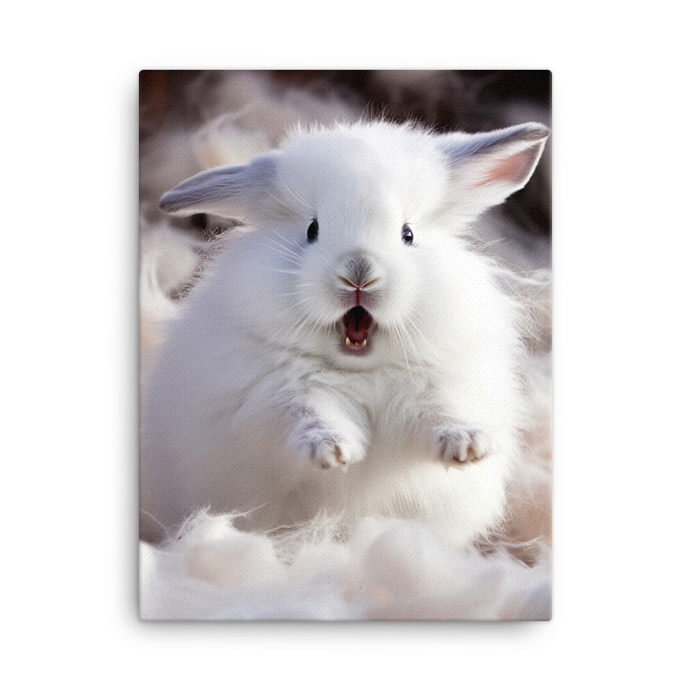 Jersey Wooly Bunny Enjoying a Playful Hop Canvas - PosterfyAI.com