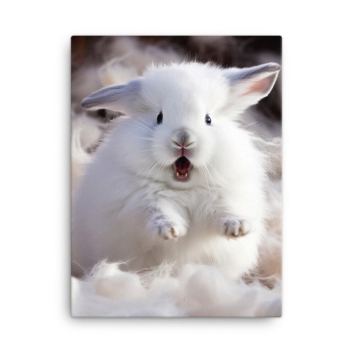 Jersey Wooly Bunny Enjoying a Playful Hop Canvas - PosterfyAI.com