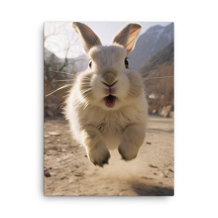 Himalayan Bunny Enjoying a Playful Hop Canvas - PosterfyAI.com