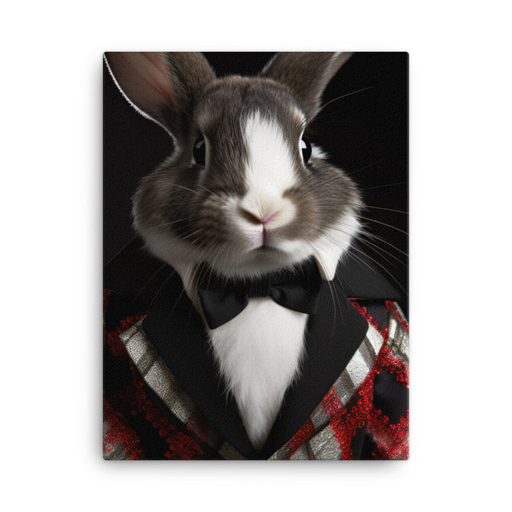 Harlequin Bunny with a Stylish Pose Canvas - PosterfyAI.com