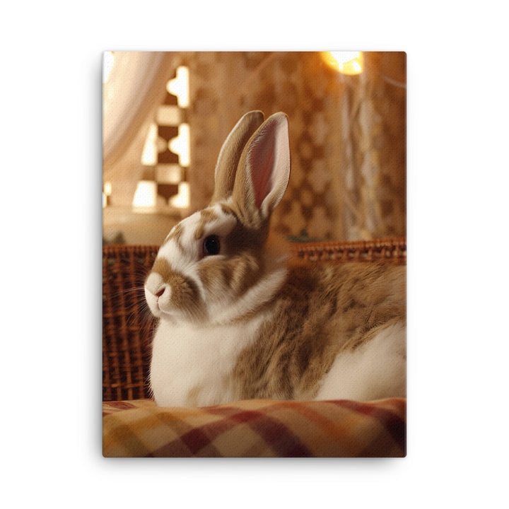 Harlequin Bunny in a Cozy Setting Canvas - PosterfyAI.com