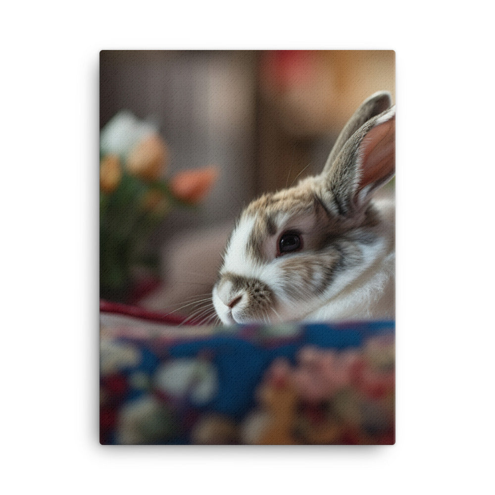 Harlequin Bunny in a Cozy Setting Canvas - PosterfyAI.com