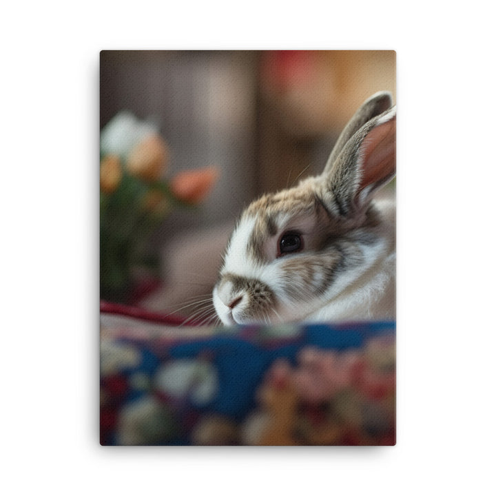 Harlequin Bunny in a Cozy Setting Canvas - PosterfyAI.com