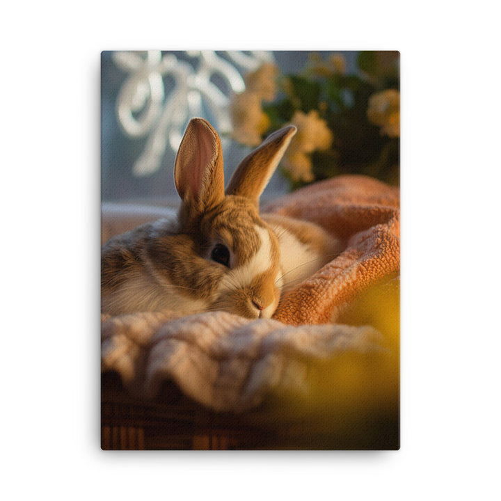 Harlequin Bunny in a Cozy Setting Canvas - PosterfyAI.com