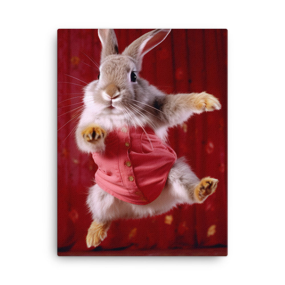 Harlequin Bunny Enjoying a Playful Hop Canvas - PosterfyAI.com